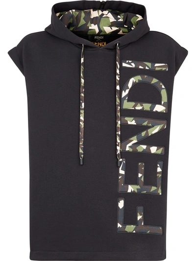 Fendi Sleeveless Logo Hoodie In Black