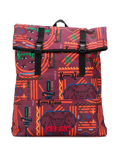 Kenzo Kids' Elephant Print Backpack In Red