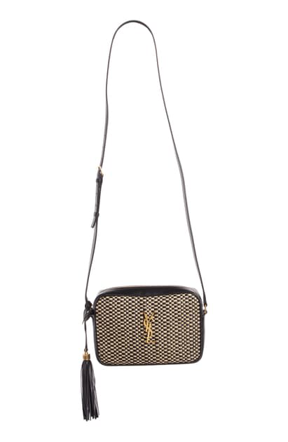 Saint Laurent Lou Raffia & Leather Crossbody Bag In 1020 Nero/naturale/nero | ModeSens