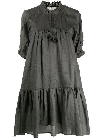 Sea Zig Zag Details Flared Dress In Green