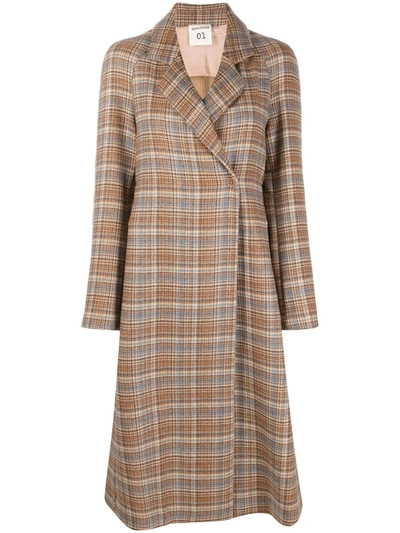Semicouture Tartan Double-breasted Coat In Neutrals