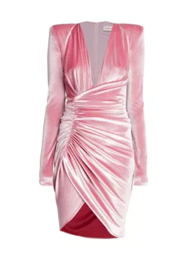 Alexandre Vauthier Deep V-neck Draped Velvet Cocktail Dress In Pink