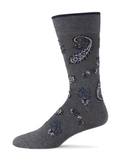 Marcoliani Men's Paisley-print Cotton-blend Crew Socks In Asphalt