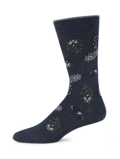 Marcoliani Jaipur Paisley Pima Cotton Socks In Indigo