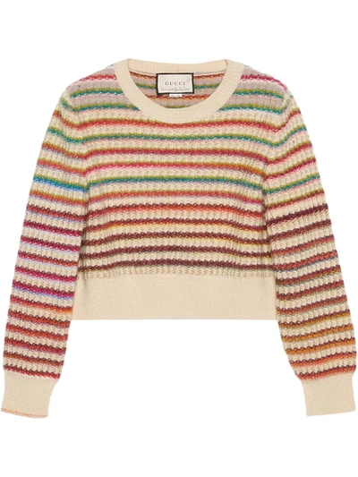 Gucci Horizontal-stripe Cropped Jumper In Neutrals