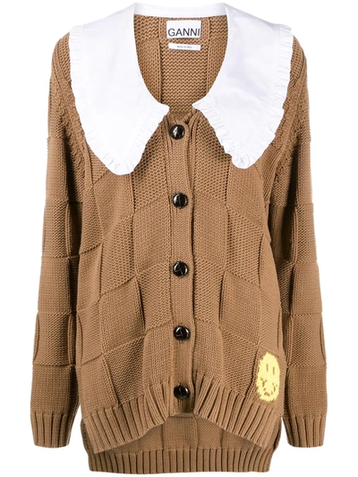 Ganni Smiley Face Cardigan In Brown