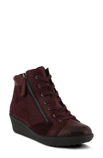 Spring Step Lilou Faux Fur Lined Wedge Trainer In Bordeaux Synthetic
