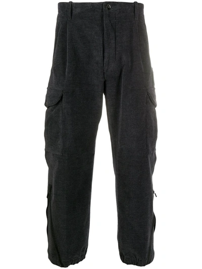 Nine In The Morning Cropped Corduroy Cargo Trousers In Grey
