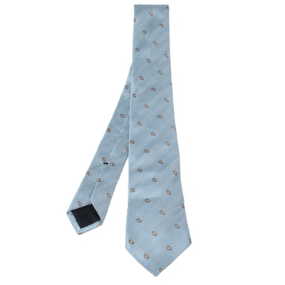 Pre-owned Gucci Pale Blue Monogram Patterned Silk Tie