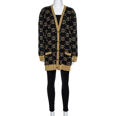 Pre-owned Gucci Black & Gold Lam&eacute; Gg Supreme Cardigan M