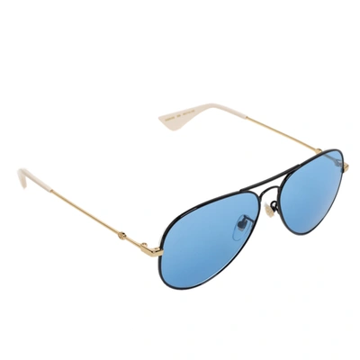 Pre-owned Gucci Black & Gold / Blue Gg0515s Aviator Sunglasses