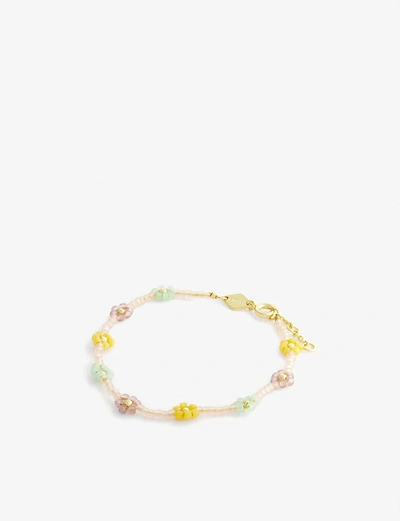 Anni Lu Petals Seed Beaded And 18ct Gold-plated Brass Bracelet In Forget+me+not