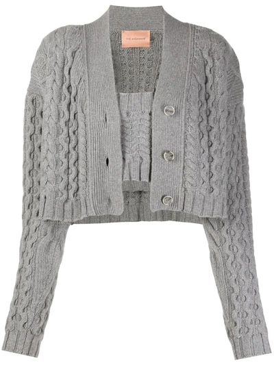 The Andamane Chunky Knit Cropped Cardigan In Grey