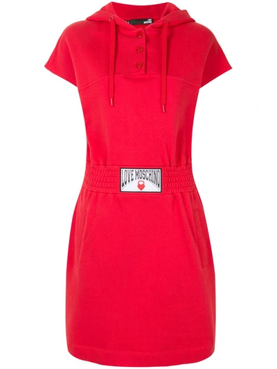 Love Moschino Boxing Hooded Dress In Red