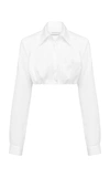 Christopher Esber Cropped Gathered Cotton-poplin Shirt In White