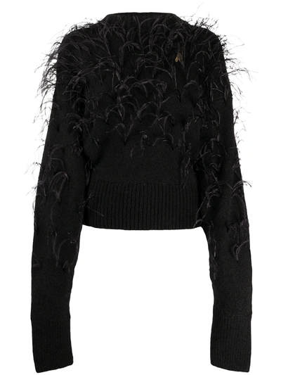 Attico Feather-embellished Crew Neck Jumper In Black