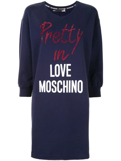 Love Moschino Logo Print Dress In Blue