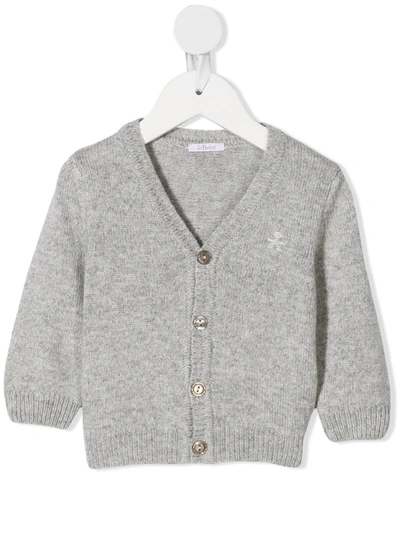 Le Bebé Enfant Babies' Logo-embroidered Cardigan In Grey