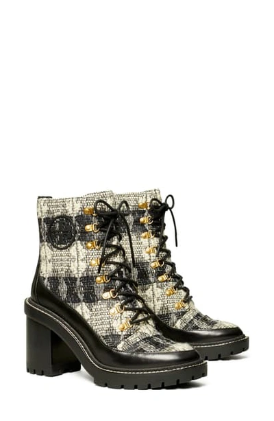 Tory Burch Miller Lug-sole Bouclé Hiking Boots In Black White