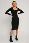 ANDREA BADENDYCK X NA-KD CUT DETAIL LONG SLEEVE DRESS - BLACK