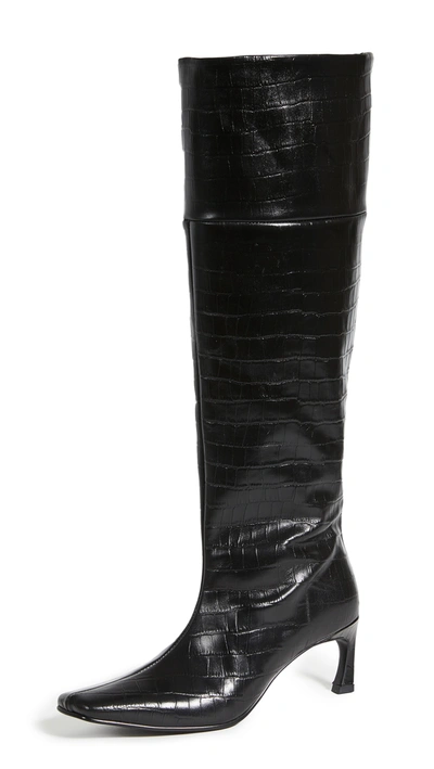 Reike Nen 60mm Crocker Embossed Leather Tall Boots In Black