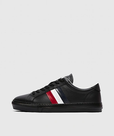 Moncler New Monaco Striped Low-top Leather Trainers In Black