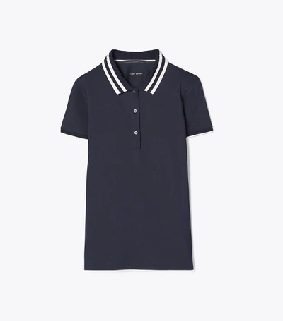 Tory Sport Tory Burch Performance Piqué Pleated-collar Polo In Tory Navy/snow White