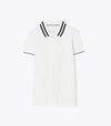 Tory Sport Performance Piqué Pleated-collar Polo In Snow White/tory Navy