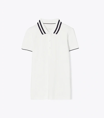 Tory Sport Performance Piqué Pleated-collar Polo In Snow White/tory Navy