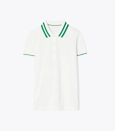 Tory Sport Performance Pique Pleated-collar Polo In Snow White/vineyard