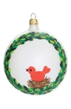 Vietri Bird With Wreath Ornament In Multi