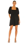 Free People Violet Puff-sleeve Babydoll Mini Dress In Black