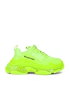 Balenciaga Triple S Clear Sole Logo-embroidered Faux Leather, Foam And Mesh Sneakers In Fluo Yellow