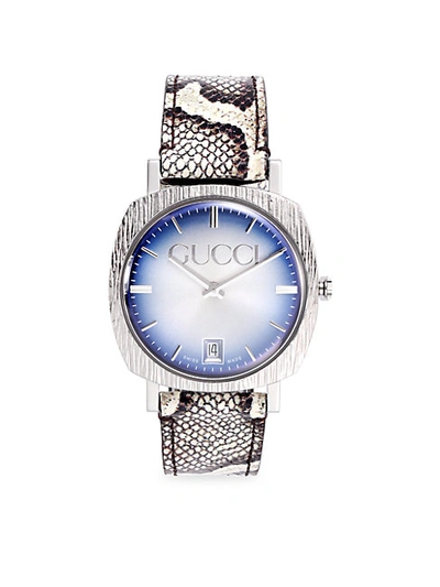 Gucci Stainless Steel & Snakeskin Leather Strap Watch In Blue