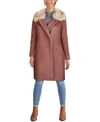 Cole Haan Faux-fur Collar Belted Wrap Coat In Peony