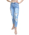 ALMOST FAMOUS JUNIORS' BUTTON-FLY DESTRUCTED HIGH-RISE MOM JEANS