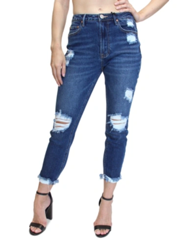 Almost Famous Juniors' Distressed High Rise Skinny Jeans In Dark Wash