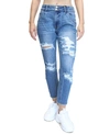 ALMOST FAMOUS JUNIORS' DESTRUCTED DOUBLE BUTTON HIGH-RISE MOM JEANS