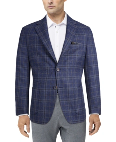 Tallia Men's Slim-fit Blue Plaid Linen Suit Separate Jacket