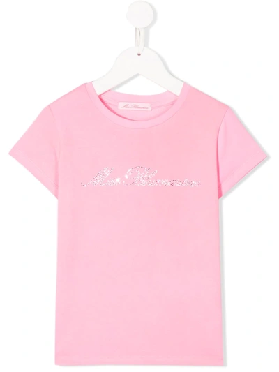 Miss Blumarine Kids' Embellished Logo T-shirt In Pink