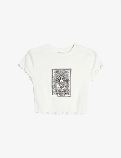 Topshop Mystical Moon Cotton Cropped T-shirt In White