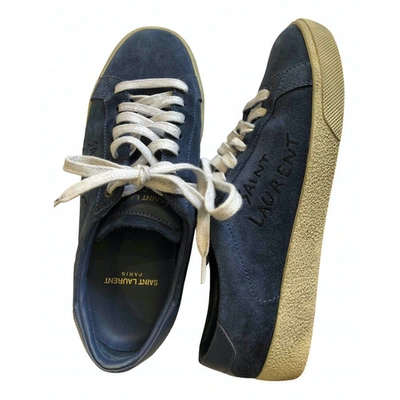 Pre-owned Saint Laurent Court Navy Suede Trainers