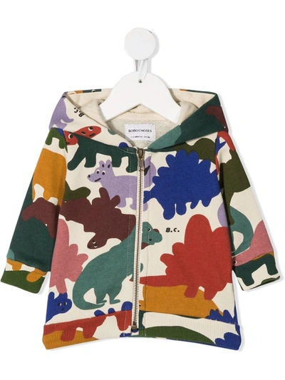 Bobo Choses Babies' Dino-print Zipped Hoodie In 绿色