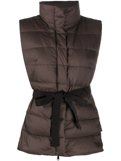 Peserico Belted Padded Down Gilet In Brown