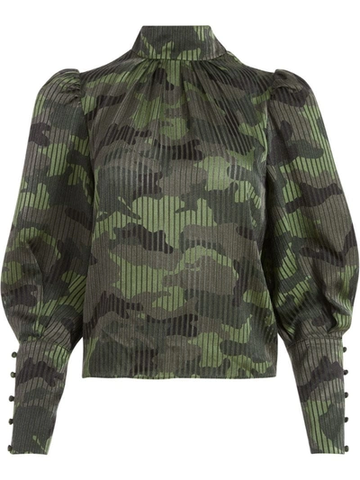 Alice And Olivia Camouflage Print Blouse In Green
