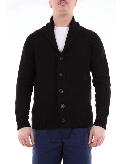 Drumohr Single-breasted Plain Wool Cardigan In Black