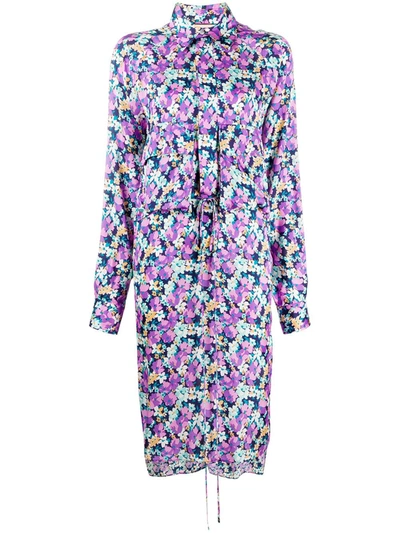 Plan C Kleid Flower-print Midi Dress In Purple