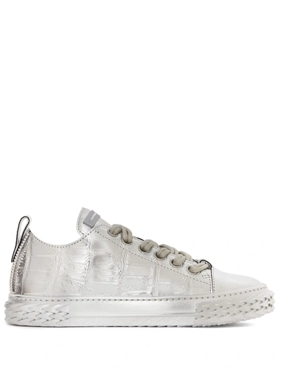 Giuseppe Zanotti Metallic Croco-embossed Sneakers In Silver