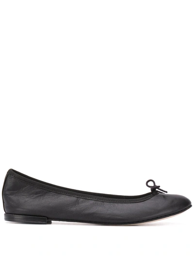 Repetto Black Leather Cendrillon Ballerina Flats In Cloud Grey