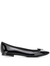 Repetto Bow Detail Patent Ballerina Shoes In Black